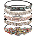 AMCAMI 5Pcs Rhinestone Beaded Headbands for Women Elastic Head Wraps Handmade Crystal Bling Hairbands for Girls Vintage Hair Accessories Party Daily Headwear (C)