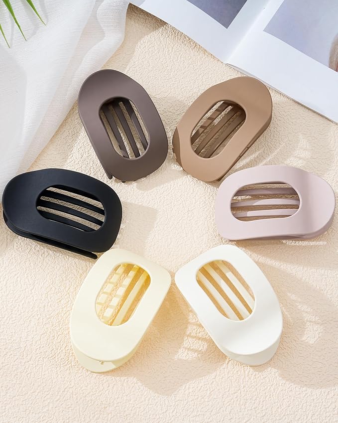 6 PCS Flat Hair Clips for Women - French Medium Flat Claw Clips for Thick Thin Hair, Strong Grip Non Slip Hair Claw Clips for Women Girls