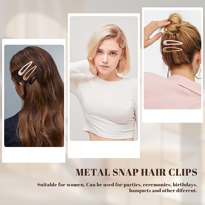 Metal Snap Hair Clips Water Drop No Slip Hair Barrettes for Women Large Hair Clips For Thick And Thin Fine Hair,Black Brown Beige,2.67 x 0.7 Inches,12 PCS