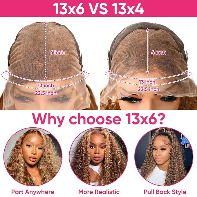30 Inch Highlight Ombre Deep Wave Lace Front Wig Human Hair Honey Blonde 13x6 HD Lace Frontal Wigs 200 Density 4/27 Curly Wigs Human Hair for Women