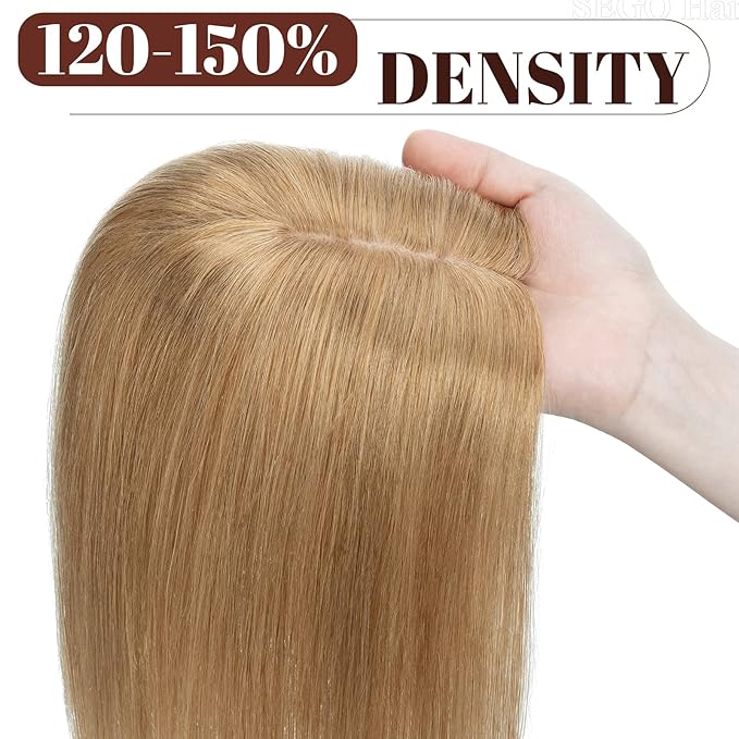 SEGO Real Human Hair Topper for Women, No Bangs Hair Topper with Anti-Slip Clips (8 Inch#27 Dark Blonde)