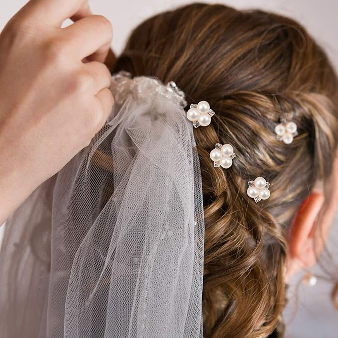 WILLBOND 18 Pcs Pearl Hair Pins Bridal Wedding Hair Accessories Crystal Bobby Pin for Brides Bridesmaids Flower Women Girls(Rose Gold)