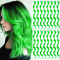 16 Pcs Colored Hair Extensions Curly Wavy Clip in Synthetic Hairpiece Streak,Colorful Hair Christmas New Year Cosplay Party Highlights for Girls Women Kids Gift(Neon Green)