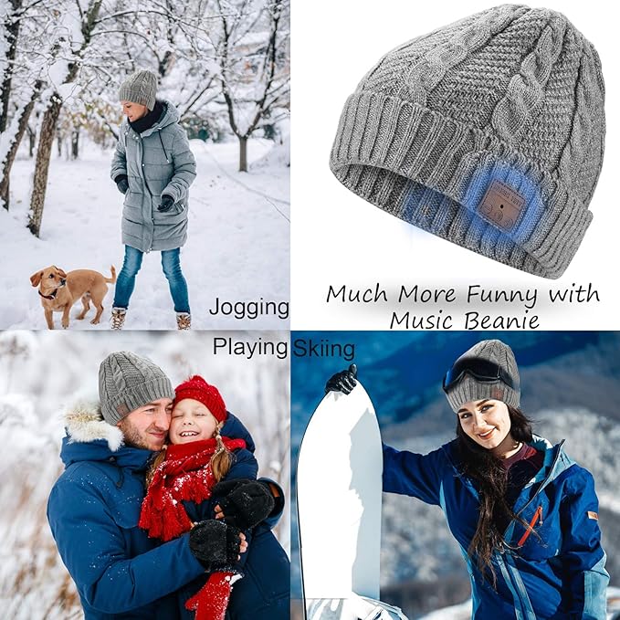 Wireless Hat Music Beanie Women Men Unisex Musical Beanie Hat Winter Warm Cap with Over Ear Headset Headphones Earphone Speaker Beanie Hat