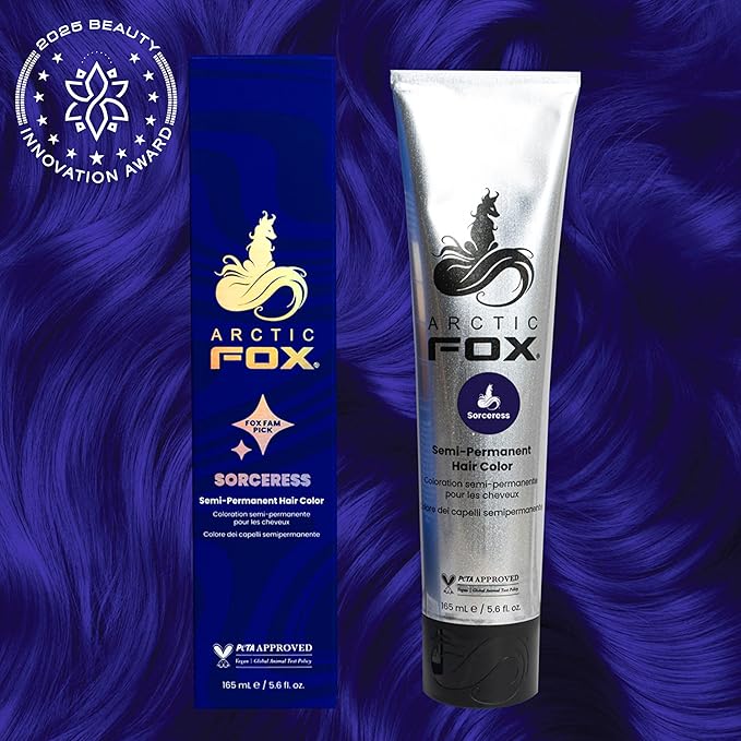 Arctic Fox Semi-Permanent Hair Color Dye, Vegan & Cruelty-Free, Conditioning, Ammonia-Free, Peroxide-Free, Midnight Blue, Sorceress, 5.6 fl oz