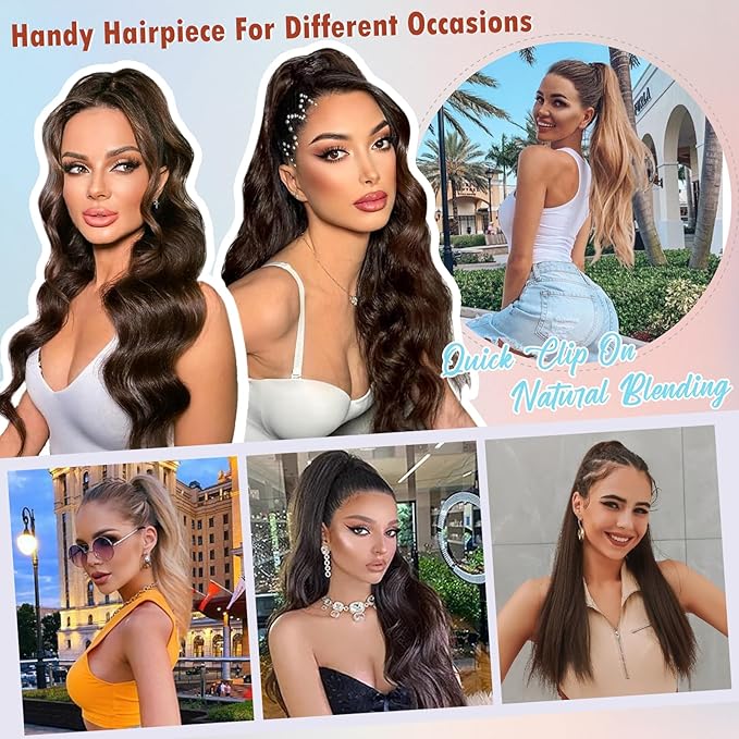 Hairro Claw Clip In Ponytails 100% Real Human Hair Ponytail Hair Extensions Jaw On Ponytail Extensions Jaw/Claw Clips Pony Tail Hairpieces For Women 16 Inch 105g #4P27 Medium Brown Mix Dark Blonde