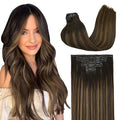 GOO GOO Clip in Hair Extensions Real Human Hair, Remy Human Hair Extensions Clip ins for Women, Natural Human Hair, 24inch 160g 7Pcs, 2/6/2 Balayage Dark Brown to Chestnut Brown