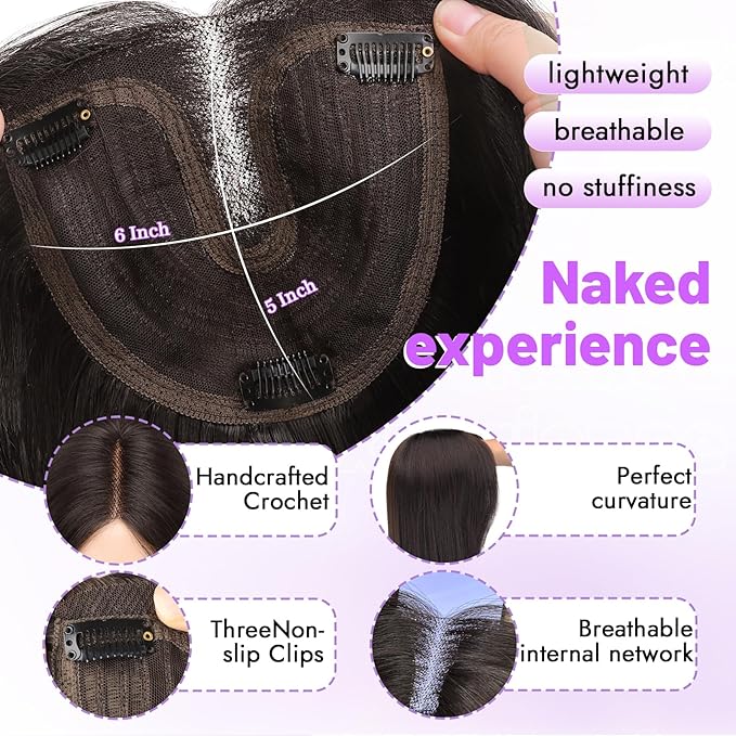 Black Synthetic Hair Toppers for Women with Thinning 3D 360° Cover Clip in Wispy Bangs Upgraded Adjustable Bandage 18 Inch Long Layered