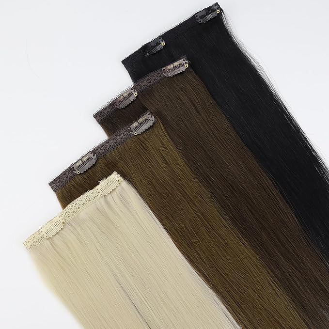 Full Shine Balayage Clip in Hair Extensions 12 Inch Hair Extensions Clip in Balayage Off Black Fading to Brown with Medium Blonde Remy Hair for Short Hair 3 PCS 60 Grams