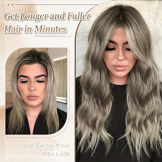 MORICHY Hair Toppers for Women Clip in Hair Topper with Bangs 20inch Mocha Brown with Blonde Highlights Long Wavy Curly Synthetic HairPieces for Women