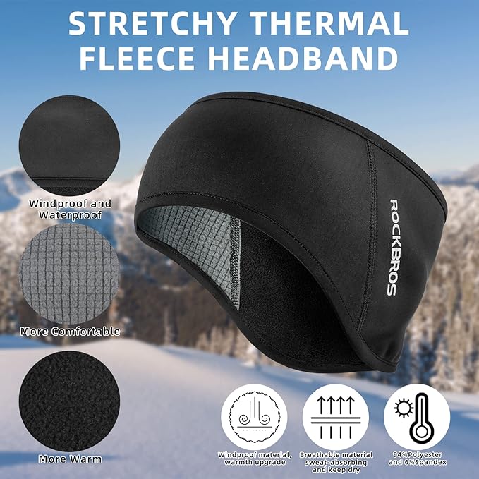 ROCKBROS Fleece Ear Warmers Earmuffs Headband Men Women for Running Skiing Cycling Warm Ear Cover for Winter Cold Weather