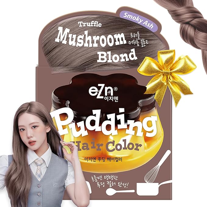 eZn Pudding Hair Dye, Ammonia-Free, Semi-Permanent DIY Korean Hair Dye Color with Keratin, Odorless Gentle for Sensitive Skin No Skin Irritation(Mushroom Blond)