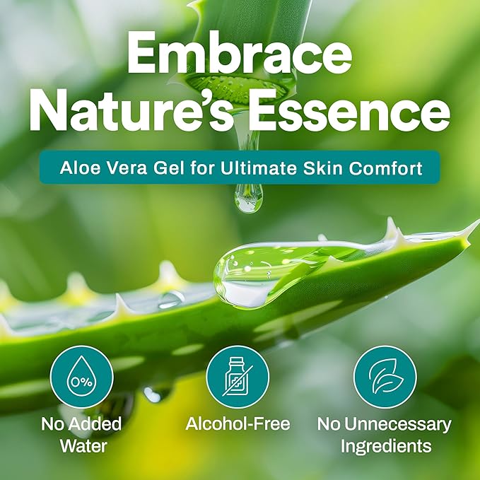 500 ml Pure Aloe Vera Gel for Hair and Skin, Hydrating & Non-Sticky, Soothes Scalp and Skin, No Strong Scent, Lightweight & Fast-Absorbing Pure Aloe Vera Gel for Body, glass bottle.