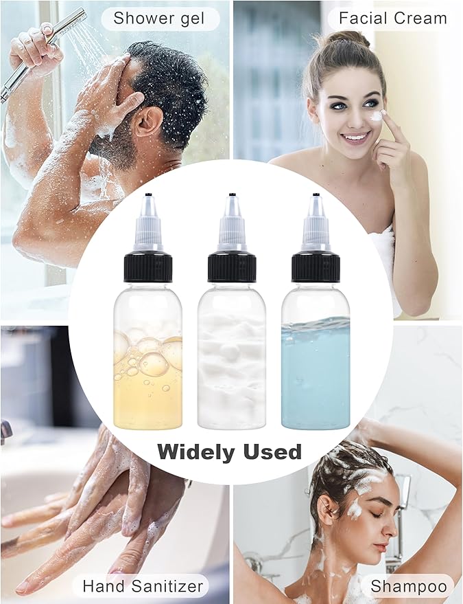 12 Pcs 1oz Plastic Squeeze Bottles with Twist Top Cap, 30ml Clear Dispensing Bottles, Empty Squirt Bottle for Liquids, Sauces, Arts, Crafts, Travel
