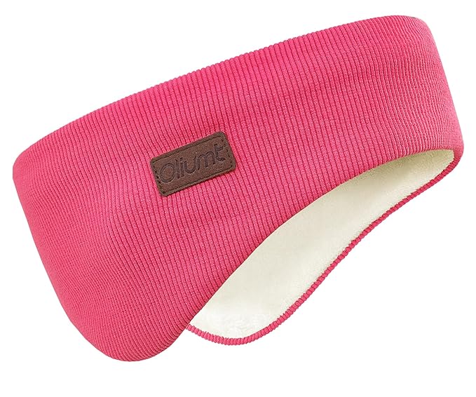 Winter Ear Warmer Headband for Men Women Double-Layer Knit Ear Muffs Cover with Fuzzy Lining for Running and Cycling (Rose Pink, One Size)