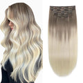 XDhair Hair Extensions Clip in Human Hair 120g 20 Inch Ash Brown to Platinum Blonde Human Hair Clip in Extensions Double Weft 6pcs for Women(20, #8T60)