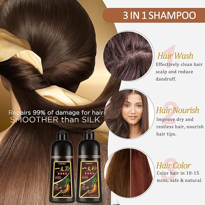 Hair Dye Shampoo 3 in 1, Dark Coffee Hair Color Shampoo for Men Women, Natural Brown Color Dye, Easy to Use, Instant Effect for All Hair Types 16.9 Fl Oz (Dark coffee)