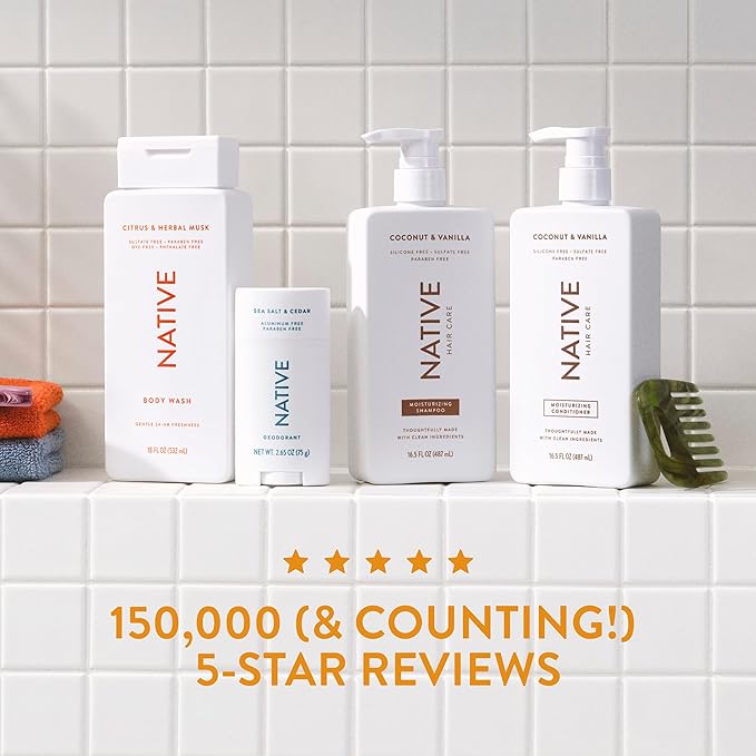 Native Shampoo and Conditioner Contain Naturally Derived Ingredients| All Hair Type Color & Treated, Fine to Dry Damaged, Sulfate & Dye Free - Almond & Shea Butter, 16.5 fl oz each (2 pack)