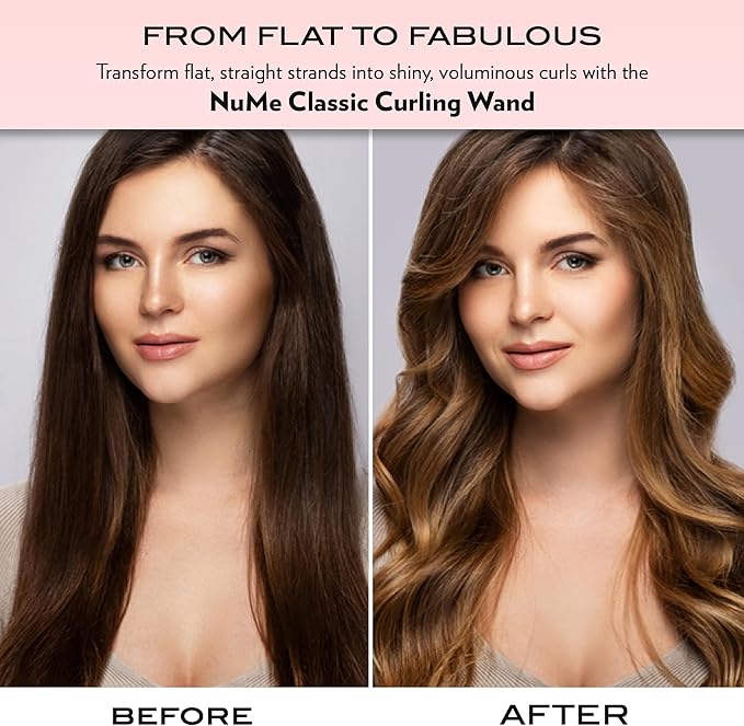 NuMe Classic Ceramic Curling Wand - Tourmaline 1.25 Inch Barrel Hair Curler, Negative Ion Conditioning, Far Infrared Heat - All Hair Types - Black