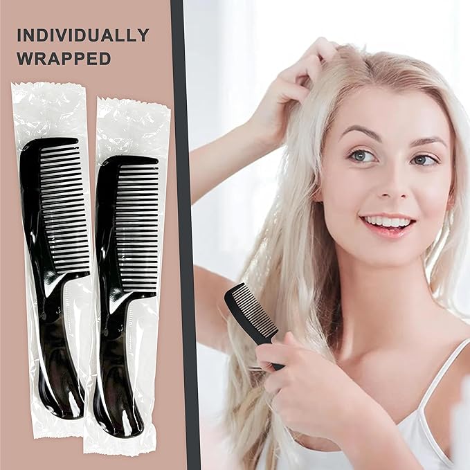 Bulk Hair Combs, Combs Individually Wrapped, Hair Combs in Bulk for Women, Kids, Hotel, Airbnb, Shelter, Homeless, Charity, and Church (Black) (5.9 inches, 100, Count)
