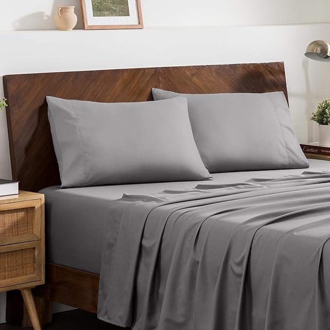 Bare Home Microfiber Pillow Cases - Standard Size Set of 2 - Cooling Pillowcases - Double Brushed - Easy Care - Envelope Closure (Standard Pillowcase Set of 2, Light Grey)