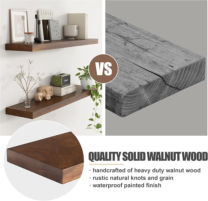 Floating Shelves for Wall, USA-Sourced Walnut Wood 55 Inch Long Wall Shelves, Natural Wooden Wall Mounted Picture Ledge Shelf, Nursery Book Storage Shelf Kids Bookshelf, Display Shelf for Bathroom