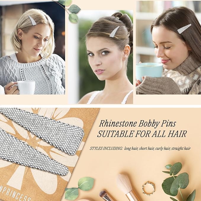 2PCS Rhinestone Hair Clips,Snap Hair Accessories,Decorative Hair Clips,Rhinestone Barrettes For Women Girls(SET17)