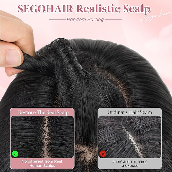 Real Human Hair Toppers for Women 3.54"*4.72" Silky Base 150% Density With Bangs Adjustable Parting Clip-In Topper Hairpieces for Women with Thinning Hair 12 Inches Dark Black