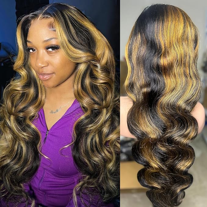 13x6 Ombre Lace Front Wig Human Hair Pre Plucked 200% Density HD Transparent Frontal Human Hair Wigs for Women Bleached Knots with 1b/27 Color Baby Hair 22inch