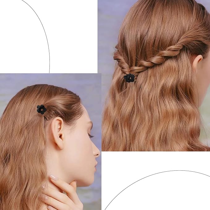 Mini Black Flower Hair Clips - Tiny Claw Clips with Strong Hold for Thin Hair, Cute Nonslip Jaw Clips for Hair Styling Accessories with Box