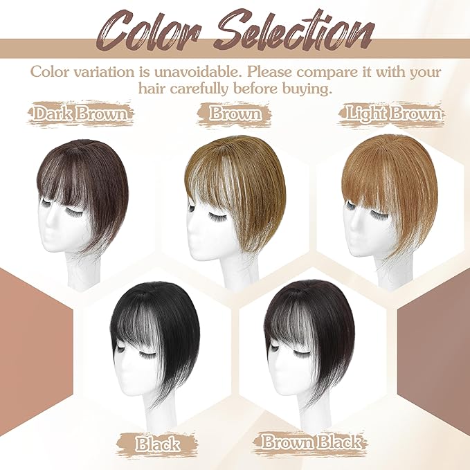 Hair Toppers for Women Real Human Hair - 360° Coverage Brown Black Clip In Topper with Bangs for Thinning Hair Upgraded 5×9 cm Silk Base Ideal for Everyday Use