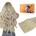 DOORES Human Hair Extensions, Ash Blonde Highlighted Platinum Blonde 110g 7pcs 22 Inch, Seamless Clip in Hair Extensions Straight Remy Clip ins with Invisi Edge
