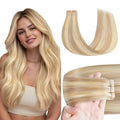 GOO GOO Tape in Hair Extensions Human Hair, 18F/60A Balayage Light Wheat Platinum Blonde, 16inch 50g 20pcs, Skin Weft Seamless Invisible, Silky Straight with Thick Ends, Remy Human Hair