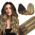 GOO GOO Tape in Hair Extensions Human Hair, 2/6/18 Balayage Brown to Dirty Blonde, 12inch 40g 20pcs, Skin Weft Seamless Invisible, Silky Straight with Thick Ends, Remy Human Hair