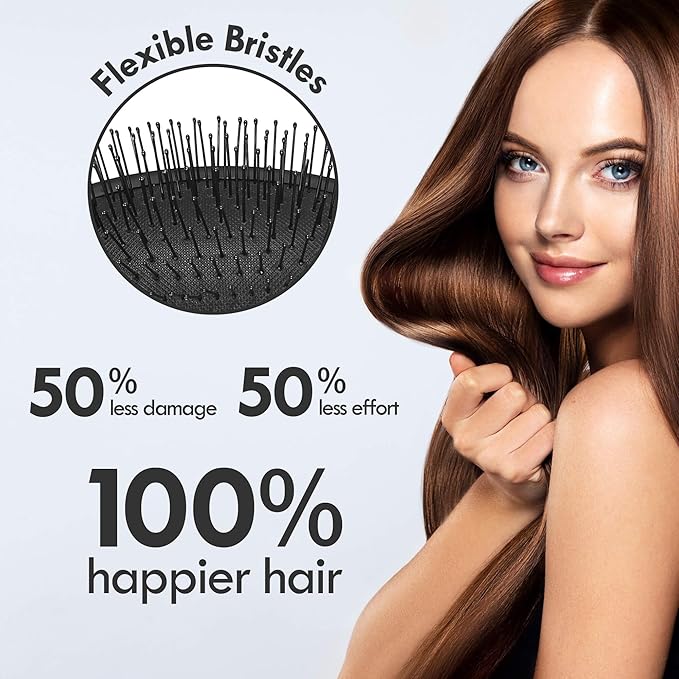Air Cushion Detangling Hair Brush - 2 Pack Detangler Hairbrush with Ultra Soft Bristles for Effortless Tangle Removal - For Wet Dry Damaged Curly Hair for Women Men Boys Girls Kids - Black & Green