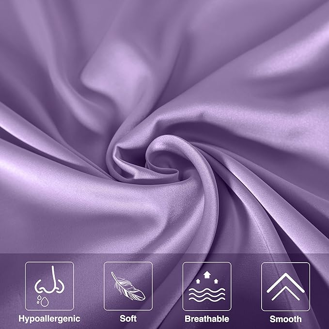 Mulberry Silk Pillowcase for Hair and Skin,Standard Size Cooling Silk Pillow Case with Hidden Zipper,Allergen Proof Dual Sides Soft Breathable Smooth Silk Pillow Cover for Women(Standard,Violet)