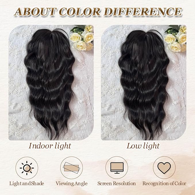 MORICHY Hair Toppers for Women Clip in Hair Topper with Bangs 20inch Black Long Wavy Curly Synthetic HairPieces for Women