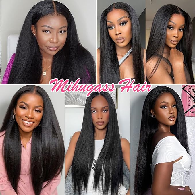 Seamless PU Yaki Straight Clip in Hair Extensions Real Human Hair For Women Invisible Yaki Straight Clip ins (24inch,#1B)