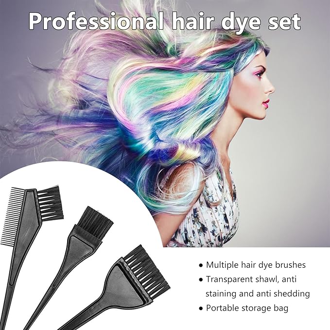 32Pcs Hair Dye Coloring Kit,Hair Dye Tools for DIY Salon.Hair Dye Brush and Bowl Set, with Dye Brush/Ear Cover/Gloves/Comb/Hairpin/Hair Coloring Cape(Black,B)