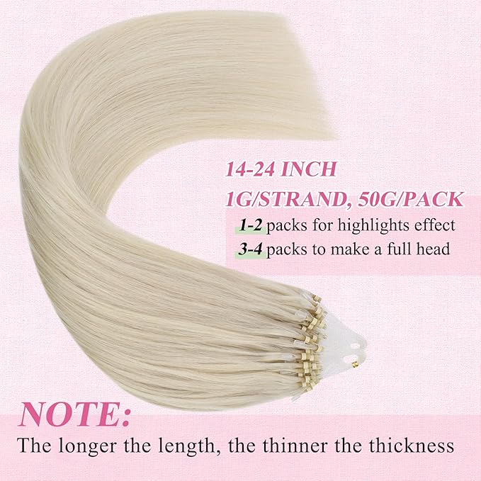 YoungSee Micro Loop Hair Extensions Human Hair Blonde Micro Hair Extensions Human Hair Platinum Blonde 22In Microbead Hair Extension Long Hair 50g 50s No Heat Required Extension