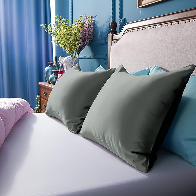 NTBAY Zippered Satin Pillow Cases for Hair and Skin, Luxury King Hidden Zipper Pillowcases Set of 2, 20x36 Inches, Dark Grey