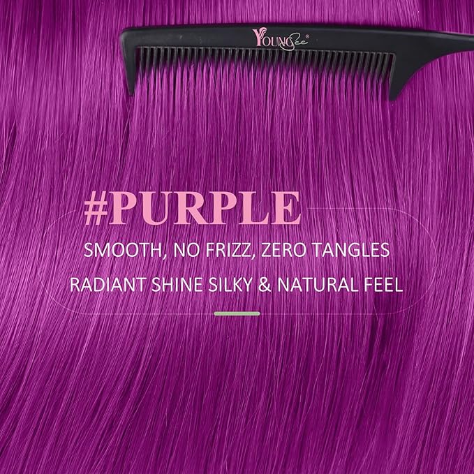 YoungSee Tape in Extensions Human Hair Purple Invisible Tape in Hair Extensions Purple 10pcs 25g Color Human Hair Tape in Extensions 14In Short-Hair for Cosplay