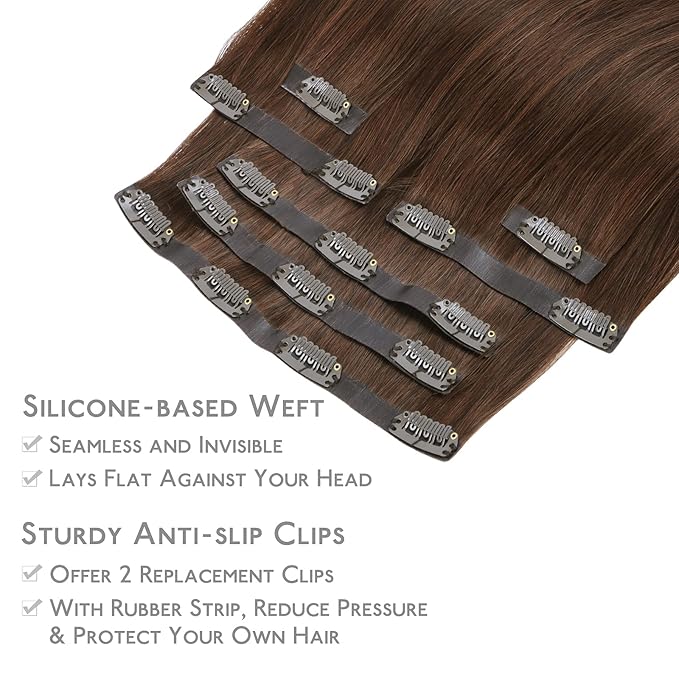 WENNALIFE Seamless Clip In Hair Extensions, 22 Inch 150g 7pcs Chocolate Brown Hair Extensions Clip in Human Hair Invisible PU Skin Weft Natural Remy Human Hair Extensions