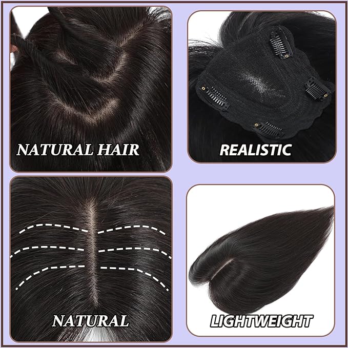 Hair Toppers for Women Real Human Hair, 360° 3D Human Hair Toppers for Women with Thinning Hair Upgrade Middle Part Clip in Bangs (P4/27(Big Coverage), 14 Inch-3D-Wispy)