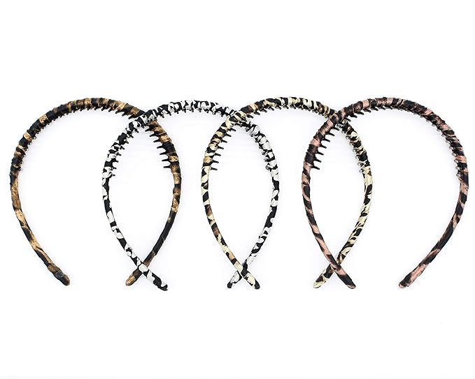 Leopard Print hairbands,hair Headbands for women,Fashion Hair Accessories,Non-slip Resin comb teeth hair hoop ((Pack of 4))
