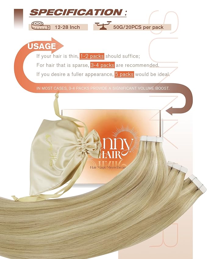 Sunny Hair Tape in Hair Extensions Human Hair Caramel Blonde mix Platinum Blonde Human Hair Tape in Extensions 12inch Hair Extensions Tape in for Women 30g 20pcs