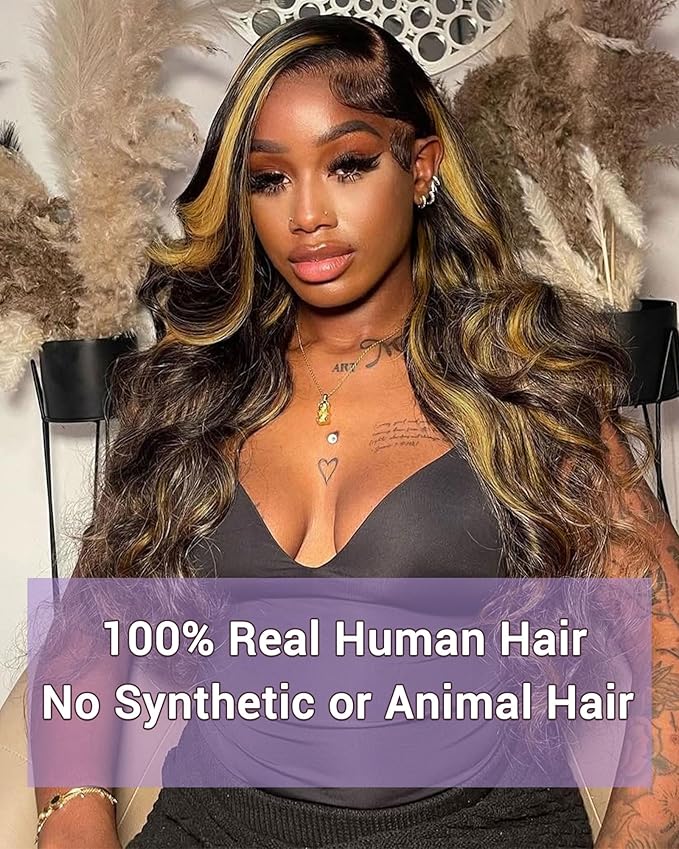 Highlight Yellow Golden Blonde On Chocolate Brown Color Body Wave Human Hair Bundles 100% Real Virgin Human Hair 3 Bundles Body Wave 12 14 16 Inch Colored Sew in Quick Weave