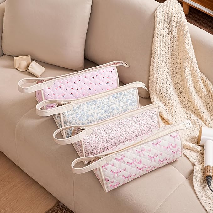 Large Quilted Hair Tools Travel Bag,Aesthetic Hair Styling Accessories Storage Case for Flat Irons,Straightener,Curling Iron,Hair Dryer,Dyson Airwrap Travle Bag（06Small Pink Flower）