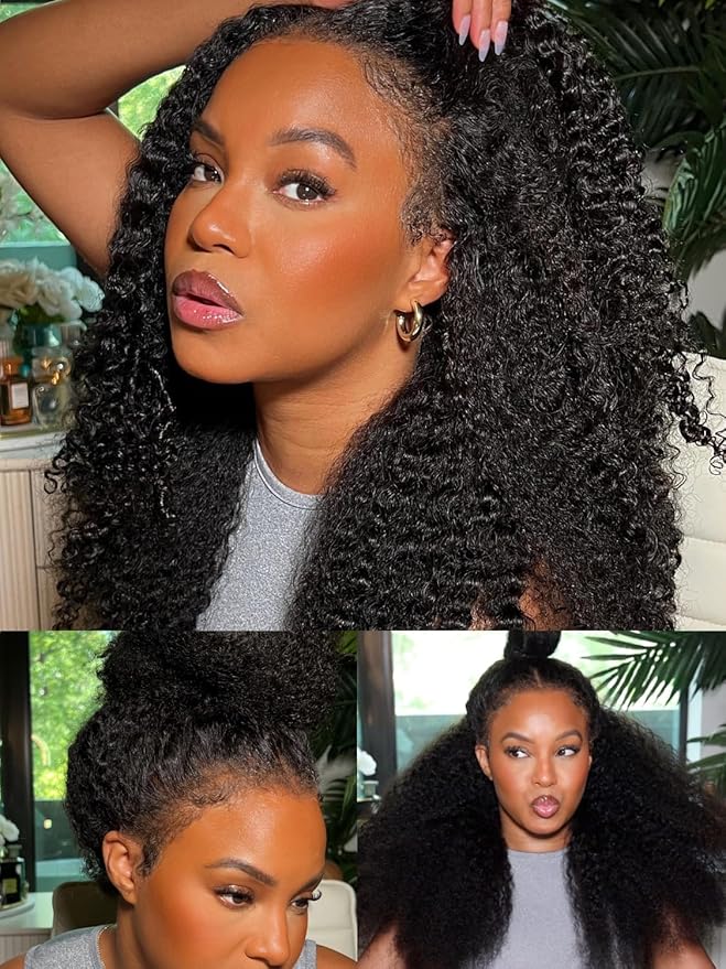 Julia Hair Bye Bye Knots 4C Kinky Curly Glueless Natural Hair Wig 7x5 Pre Cut HD Lace Front Kinky Edges Hairline Wig Pre Bleached Pre Plucked Virgin Hair with Baby Hair for Black Women 24 Inch