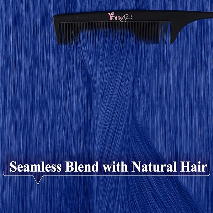 YoungSee Tape in Hair Extensions Real Human Hair Blue Invisible Tape in Human Hair Extensions Blue 18 Inch Seamless Tapes Hair-Extensions Colored 10pcs 25g Prom Night Hair Extension